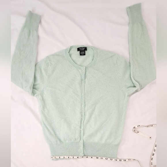 LORD & TAYLOR Mint Green Cashmere Cardigan Sweater - Picture 8 of 15